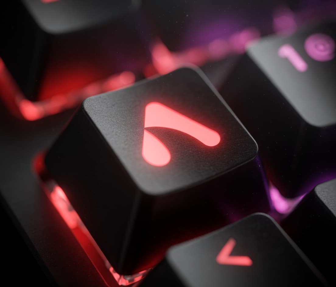 AccountShark logo glowing on a mechanical keyboard keycap