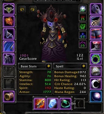 Level 70 Warlock | Spineshatter EU | 1901 Gear Score | 122 Item Level | 3/5 T4 & 4/5 T5 | Mindblade (Enchanted) - Image 1