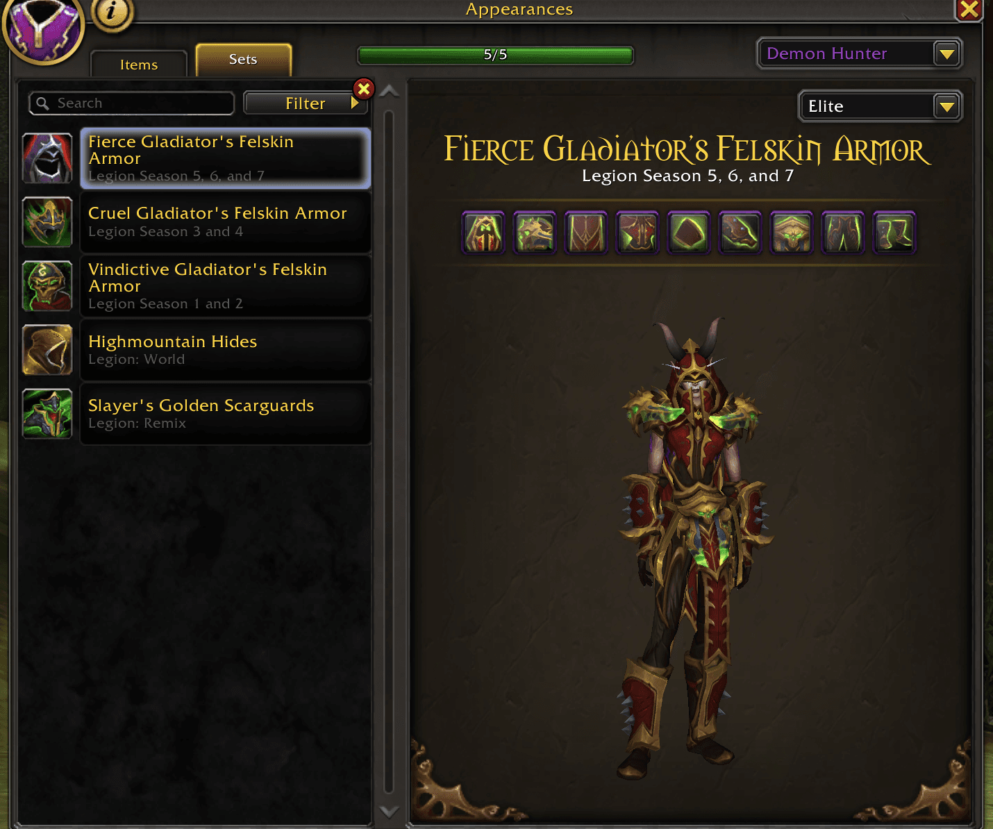 Demon Hunter Vanity | Havoc & Vengeance Mage Towers | EARNER CHARACTERS INCLUDED | Flamereaper Warglaives | All Legion Elite PvP Sets | Ferocious Glad Tabard - Image 5