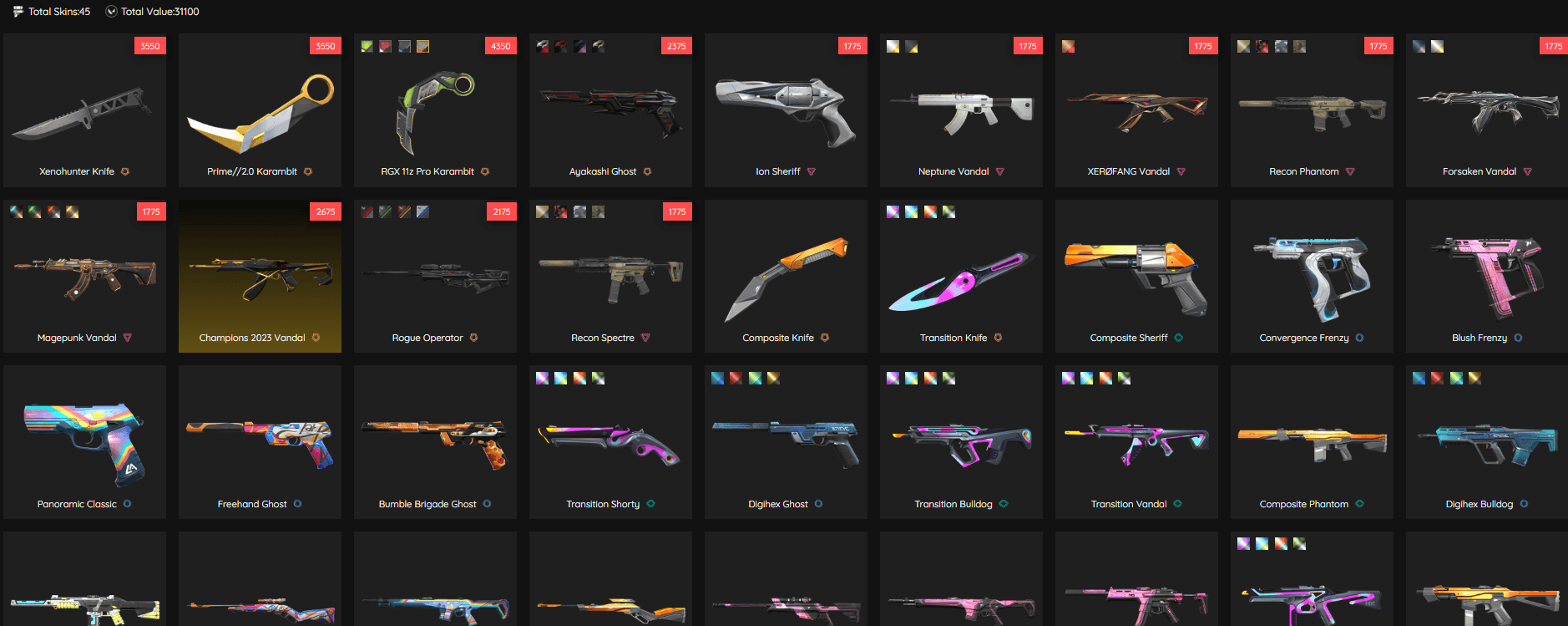 NA | Platinum Peak | Prime//2.0 Karambit | Champions 2023 Vandal | 45 Skins | Full Email - Image 1