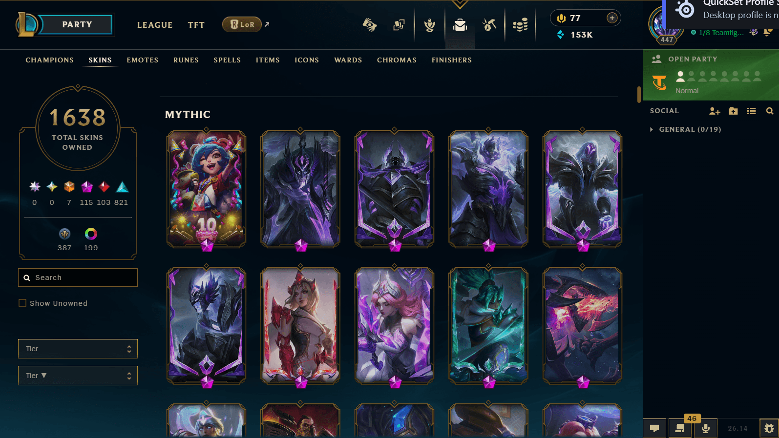 170 Champions | 1638 Skins | 103 Legendary Skins - Image 1