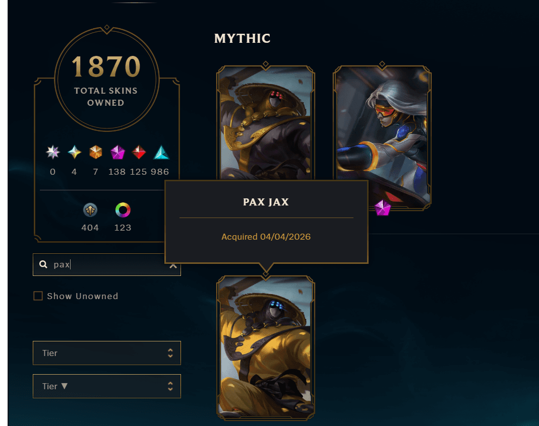 Pax Jax | Diamond Peak | 173 Champions | 1297 Skins | 125 Legendary Skins - Image 8