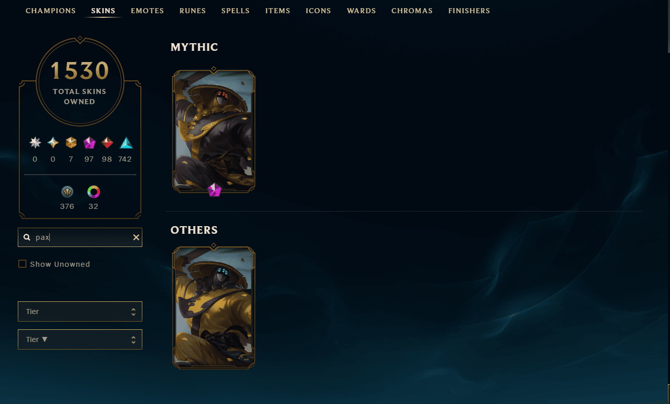 Pax Jax | Gold Peak | 173 Champions | 1530 Skins | 98 Legendary Skins - Image 5