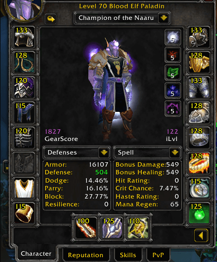 70 Paladin | Nightslayer PvP | 1784 Gearscore | 3800 Gold | Champion of the Naaru | T5 Geared P3 Ready - Image 1