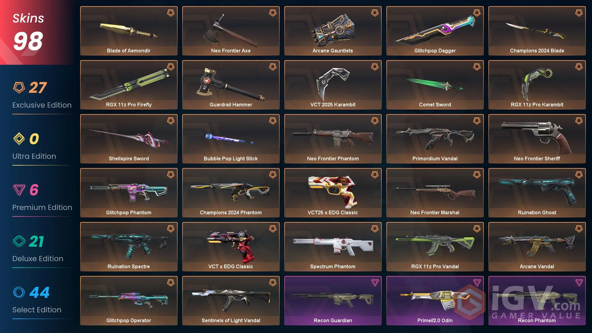 PC | Platinum Peak | Blade of Aemondir | RGX 11z Pro Vandal | 98 Skins | Full Email - Image 1