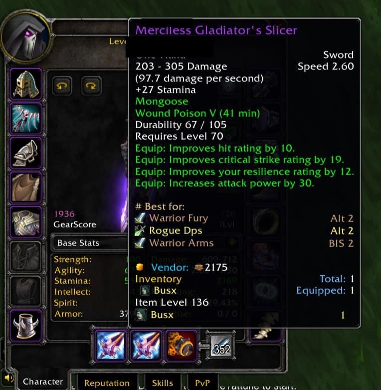 Multi Level 70 | 1950 Gearscore | Rare BoE | Rare Recipes | Tabart of the Protector Belt of Blasting - Image 2
