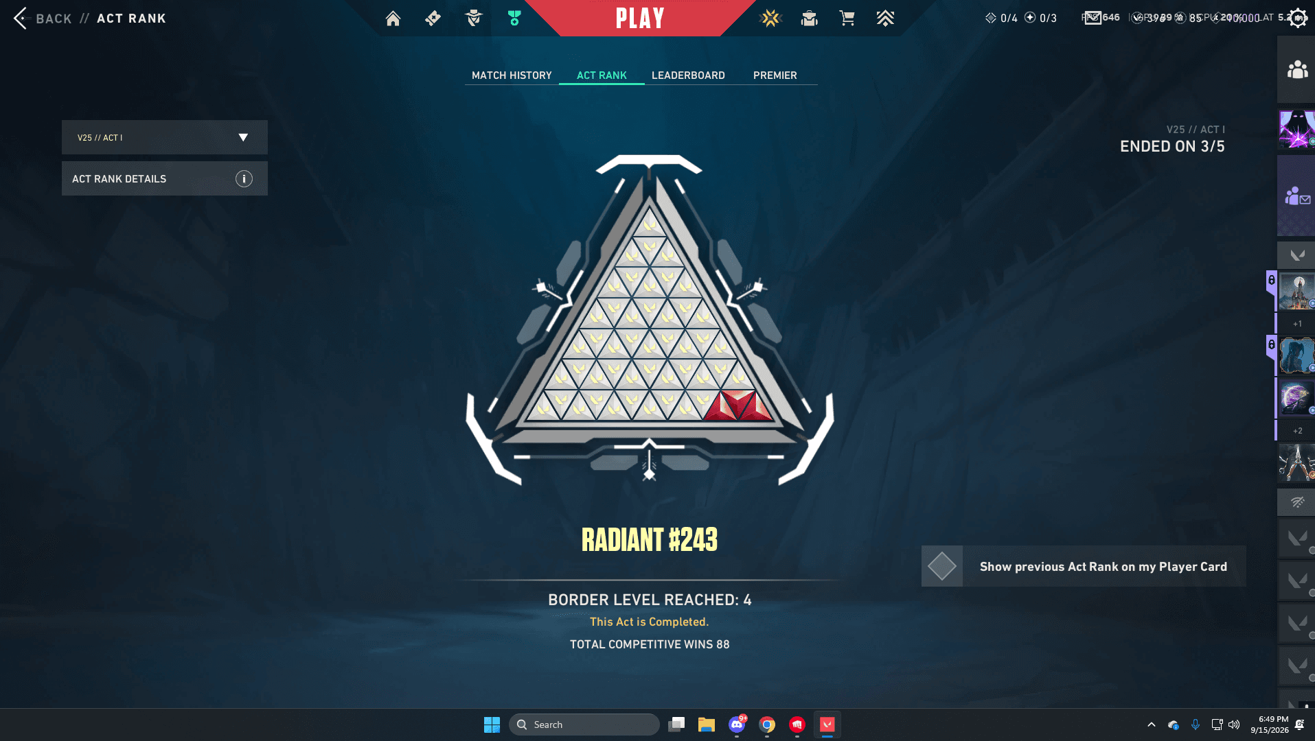 PC | Radiant Peak | Champions 2023 Kunai | Champions 2022 Phantom | 286 Skins | Full Email
