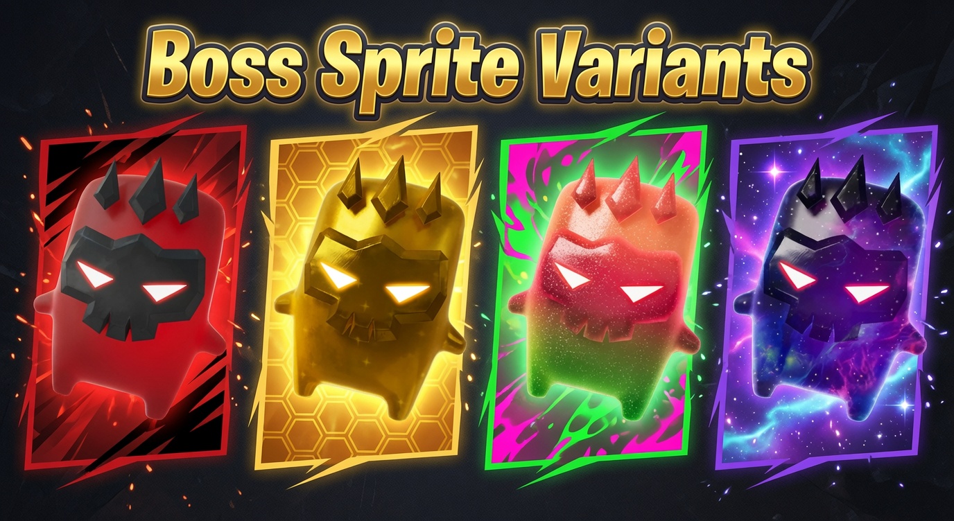 Fortnite Boss Sprite variants: the Base, Gold, Gummy, and Galaxy versions of the Legendary Boss Sprite