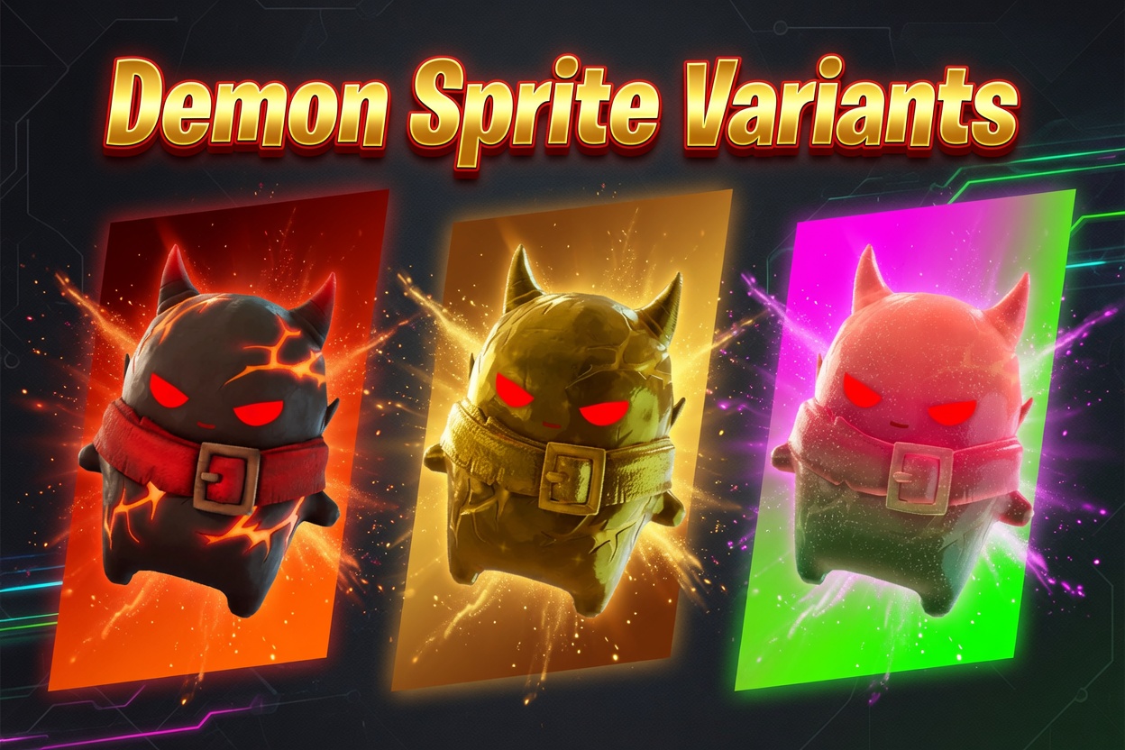 Fortnite Demon Sprite variants: the base, gold, and Gummy color versions of the Epic Demon Sprite