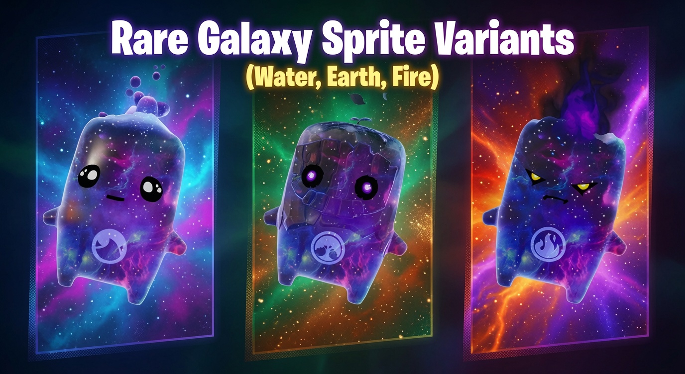 Fortnite Rare Galaxy Sprite variants: the cosmic Galaxy versions of the Water, Earth, and Fire Sprites