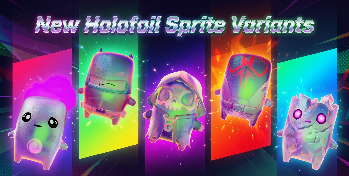 New Fortnite Holofoil Sprite Variants: the iridescent Holofoil Air, Batman, Grim, Seven, and Zero Point Sprites
