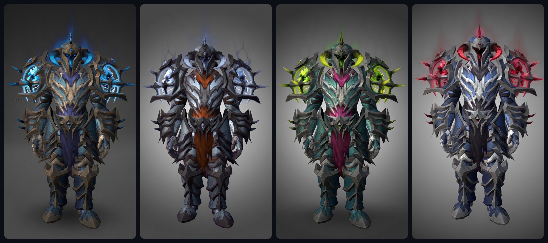 Patch 12.1 Curse of Ula'tek Death Knight Venomous Abyss raid tier set appearances across the LFR, Normal, Heroic, and Mythic recolors