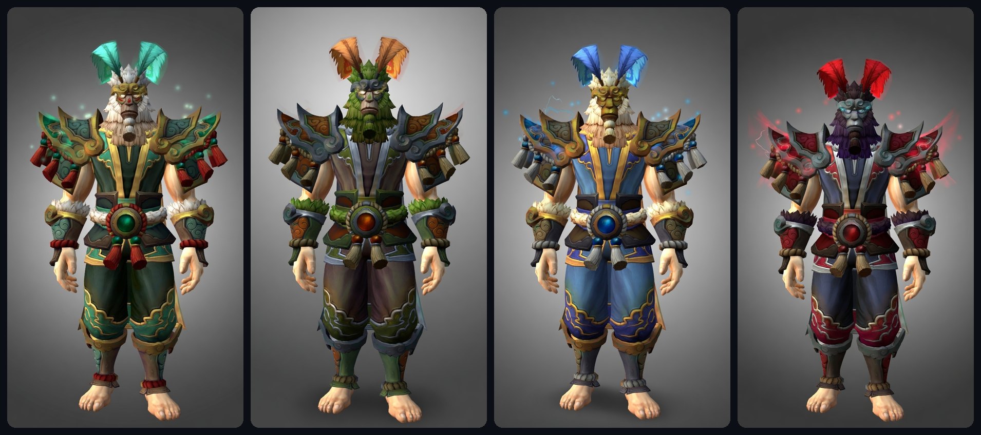 Patch 12.1 Curse of Ula'tek Monk Venomous Abyss raid tier set appearances across the LFR, Normal, Heroic, and Mythic recolors