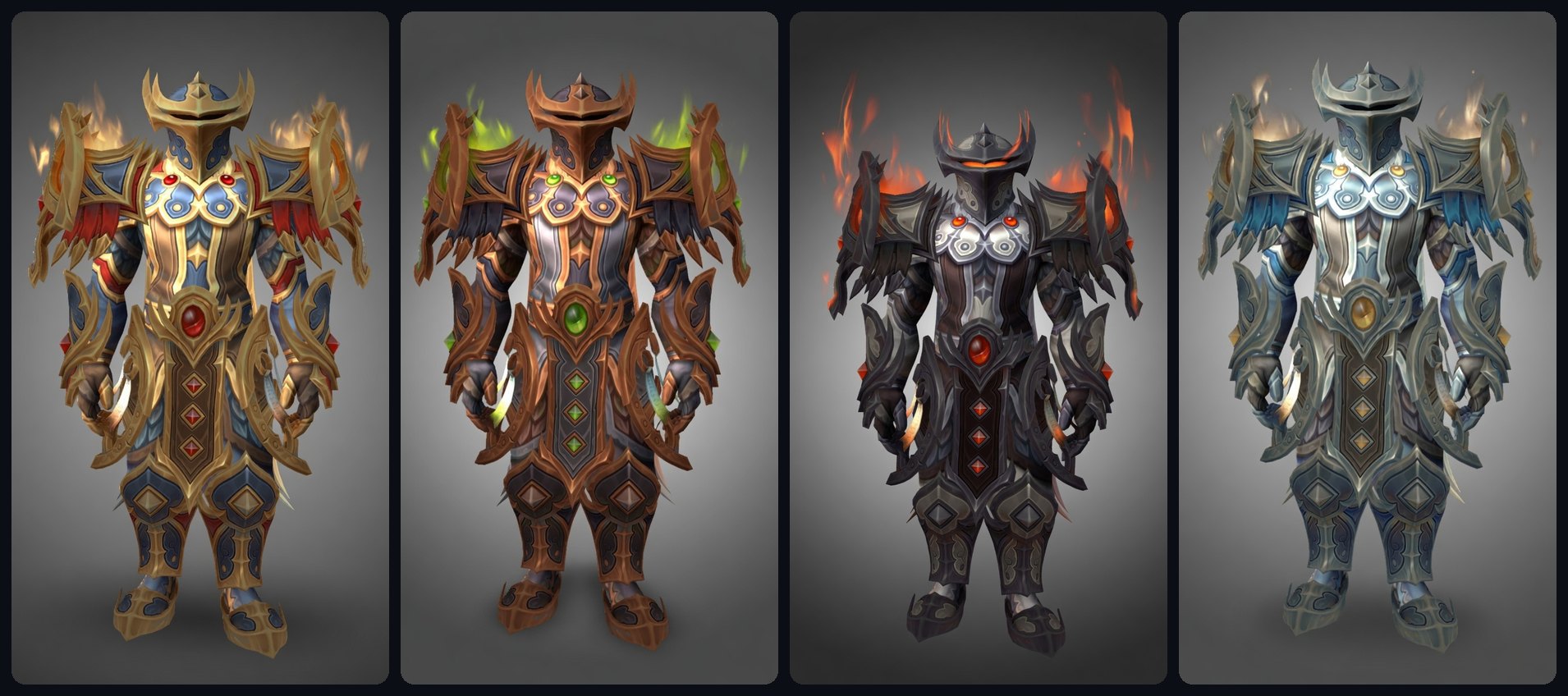 Patch 12.1 Curse of Ula'tek Paladin Venomous Abyss raid tier set appearances across the LFR, Normal, Heroic, and Mythic recolors