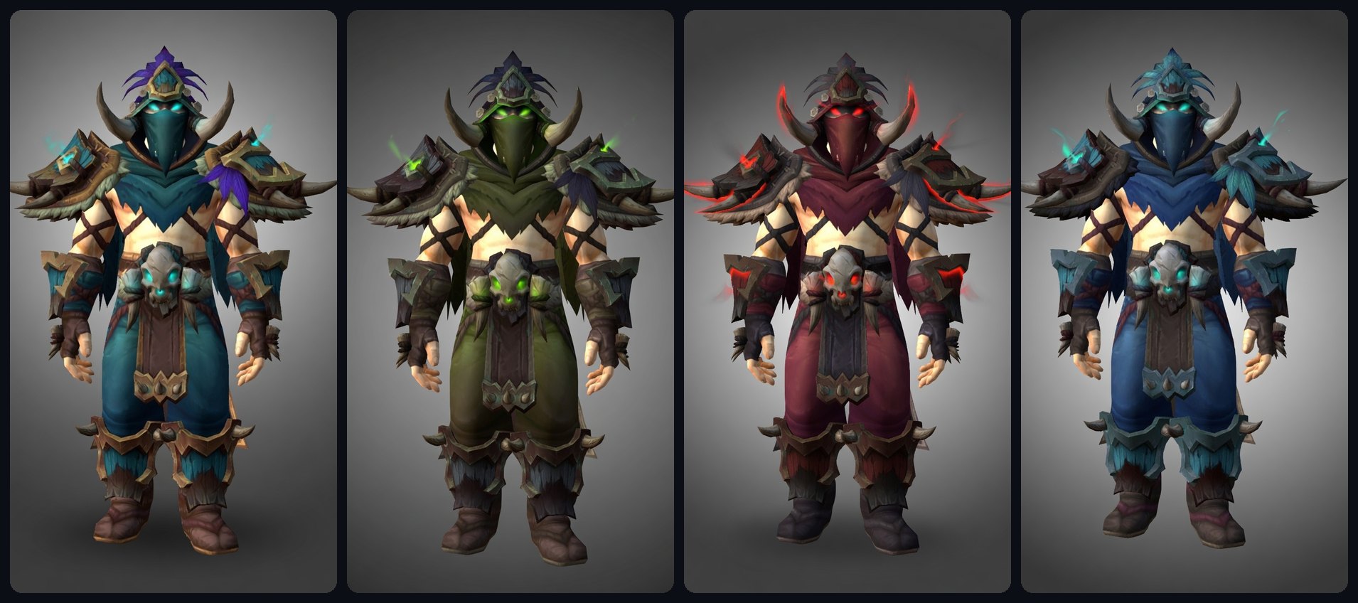 Patch 12.1 Curse of Ula'tek Rogue Venomous Abyss raid tier set appearances across the LFR, Normal, Heroic, and Mythic recolors