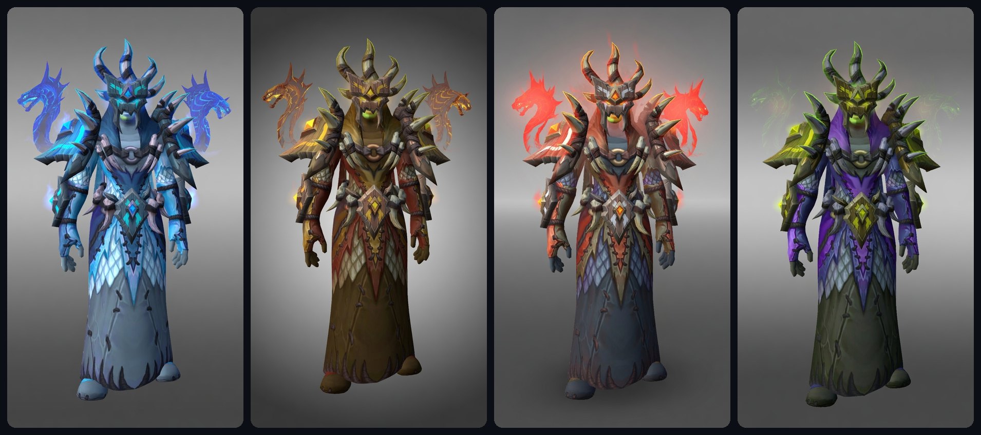 Patch 12.1 Curse of Ula'tek Shaman Venomous Abyss raid tier set appearances across the LFR, Normal, Heroic, and Mythic recolors