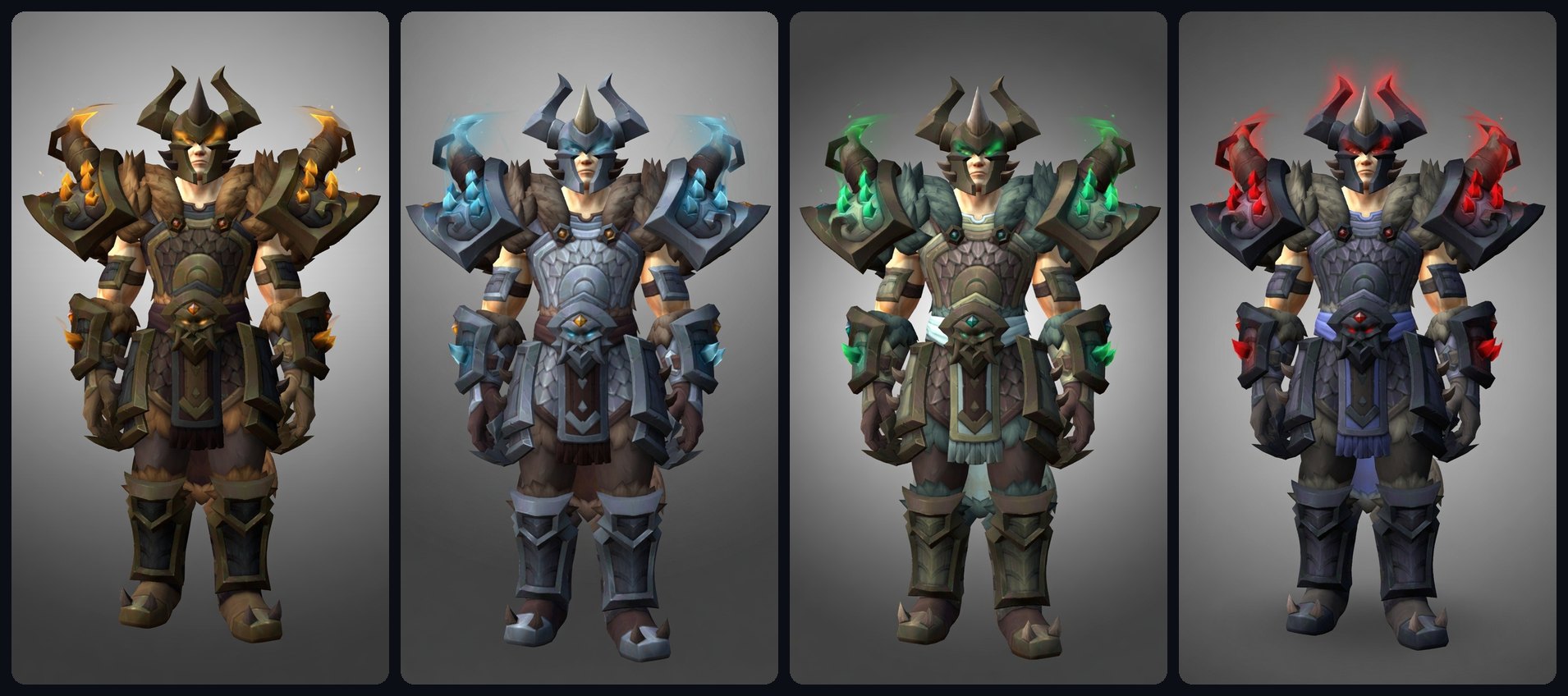 Patch 12.1 Curse of Ula'tek Warrior Venomous Abyss raid tier set appearances across the LFR, Normal, Heroic, and Mythic recolors