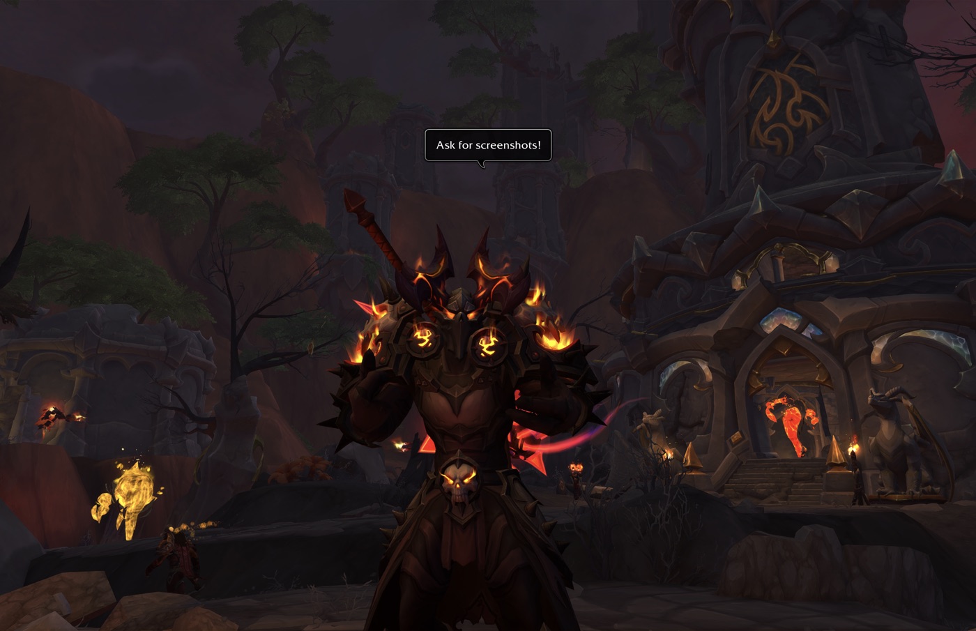 WoW character in-game with UI hidden using Alt+Z — easy way for sellers to share screenshots without revealing account info