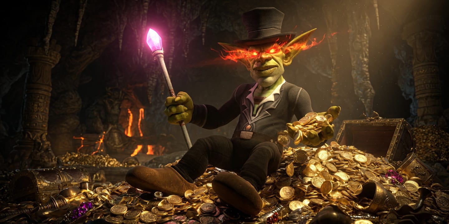 Goblin sitting on a pile of gold