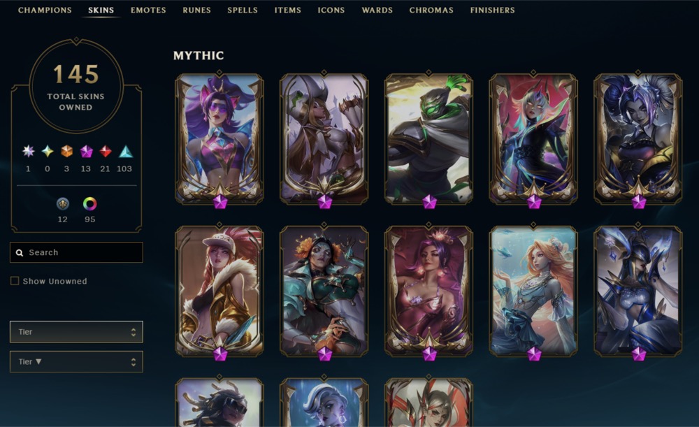 Example League of Legends skins collection screenshot